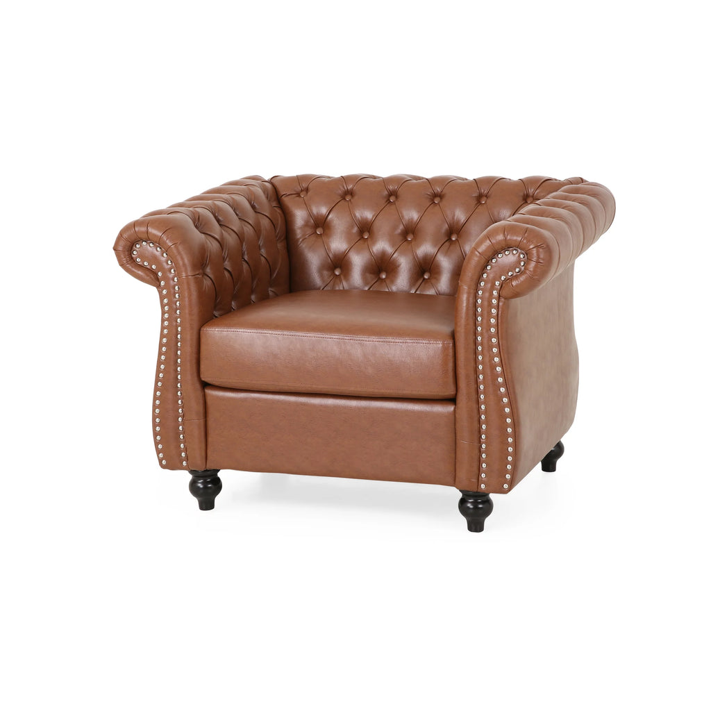 Cognac Brown and Dark Brown Chesterfield Club Chair F266