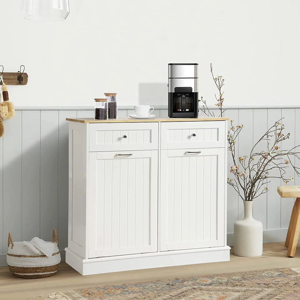 White Double Tilt Out Trash Cabinet with Drawer K178410