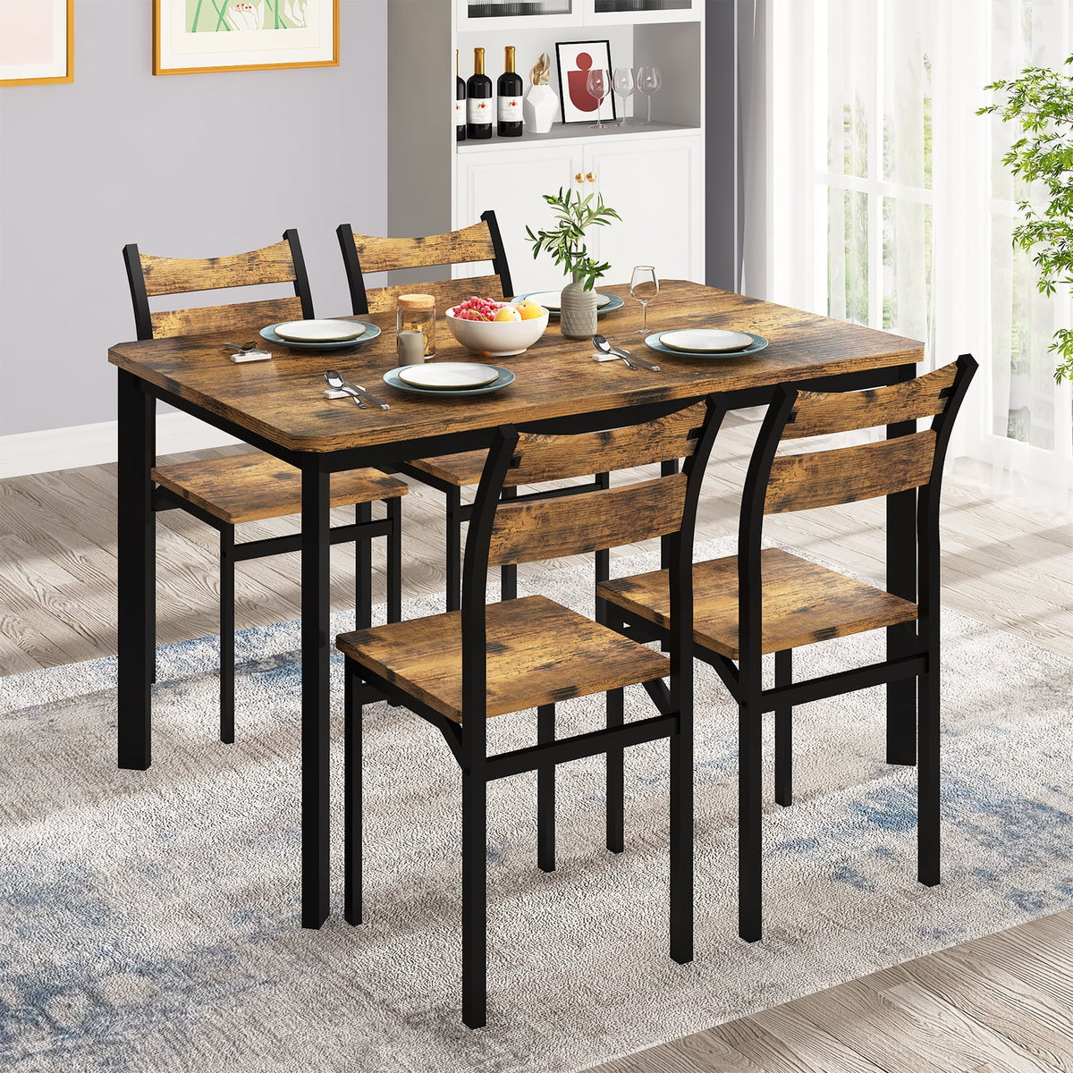 Dining Table Set for 4 with 4 Chairs Y6037