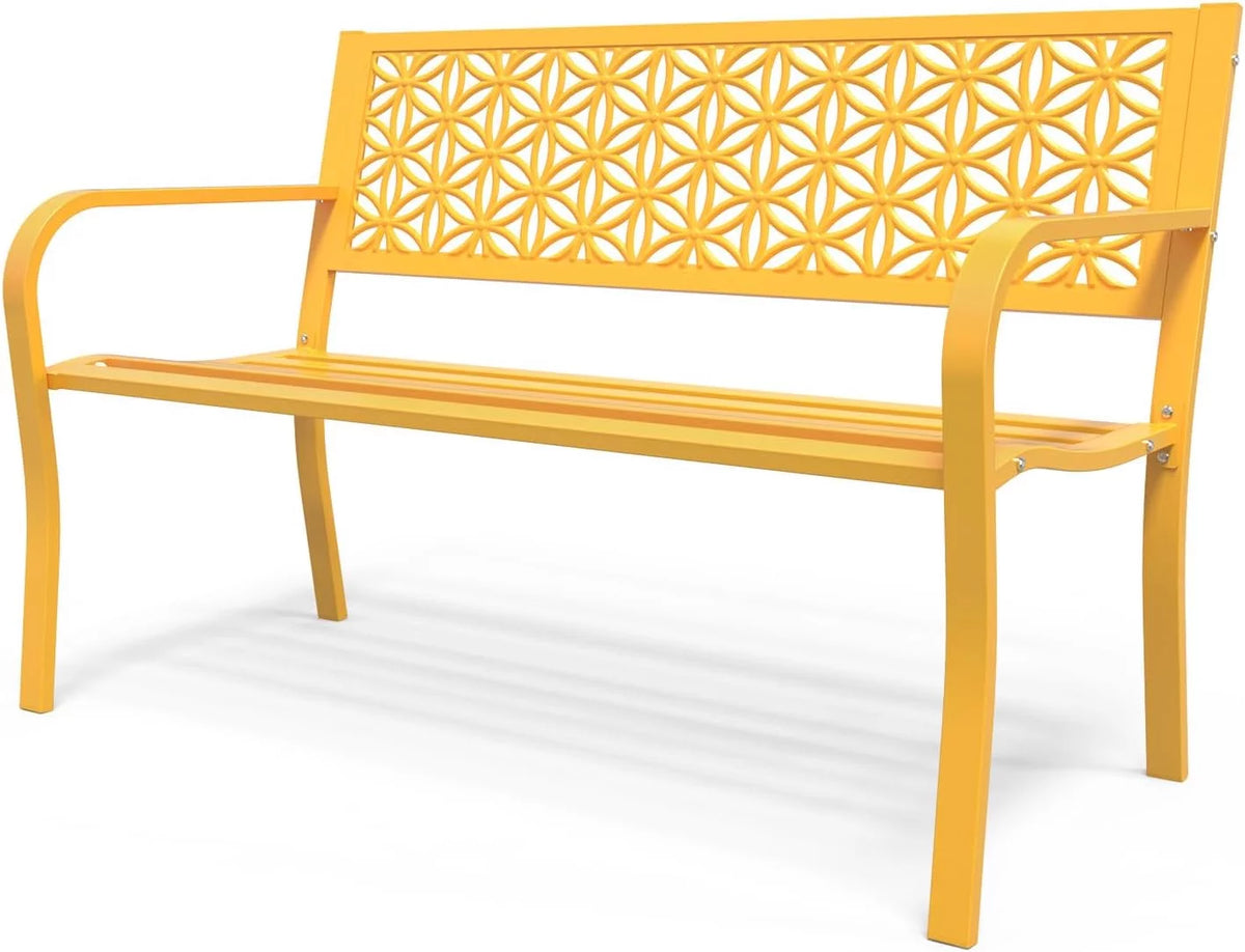 Yellow Metal Outdoor Bench X33165