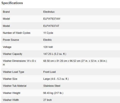 Electric Front Load Washer M366
