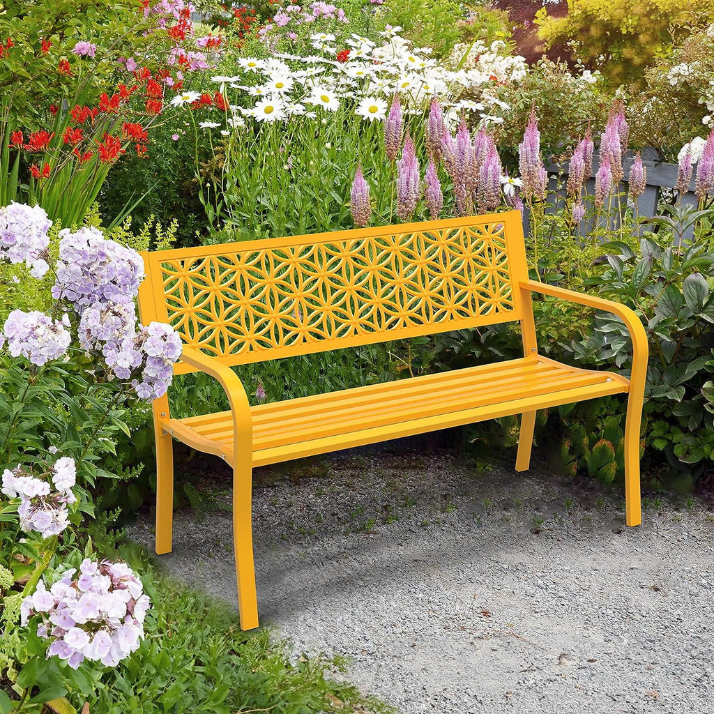 Yellow Metal Outdoor Bench X33165