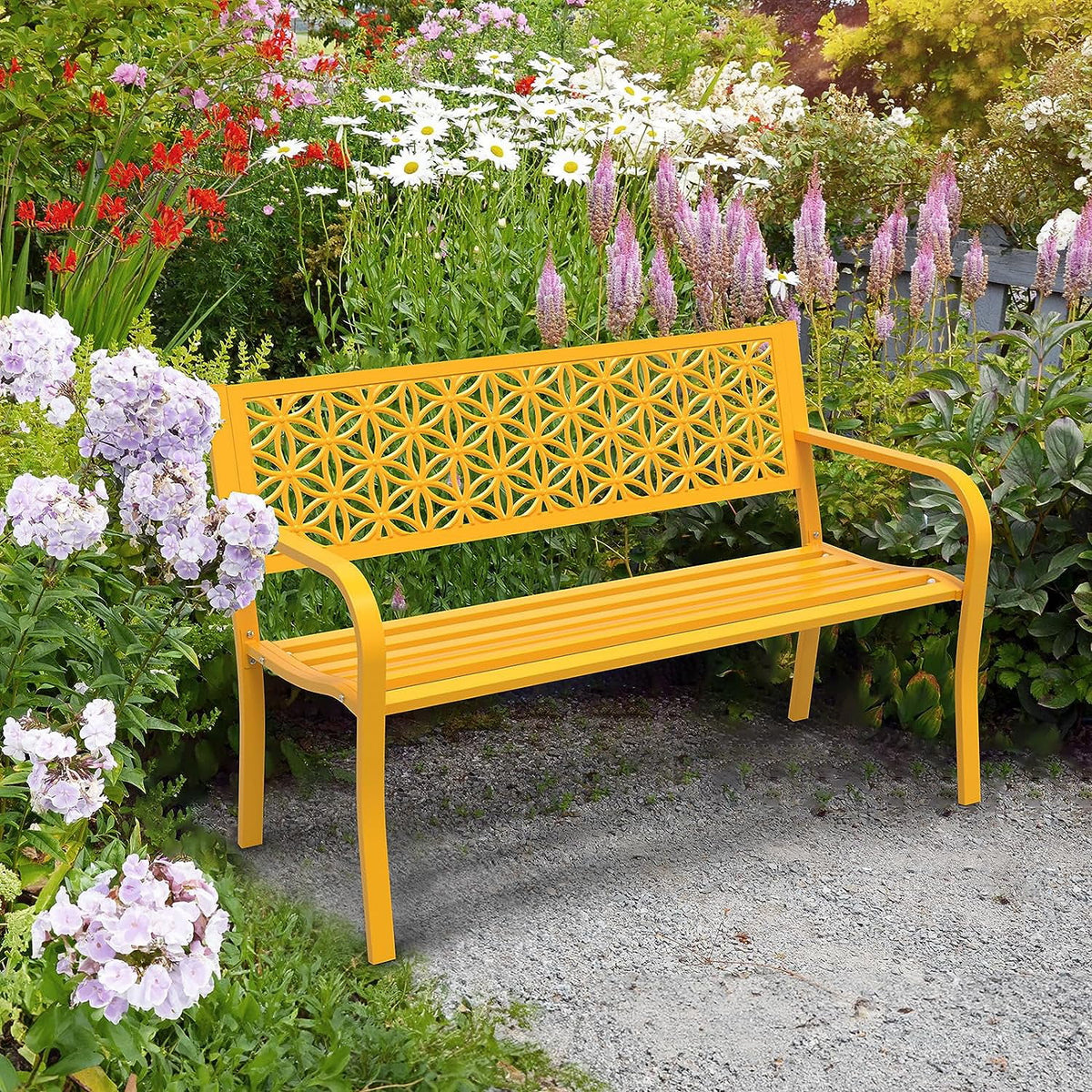 Yellow Metal Outdoor Bench X33165