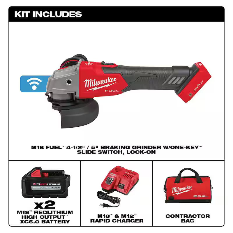 18V Cordless Brushless Braking Grinder Kit with Two 6.0 Batteries P810