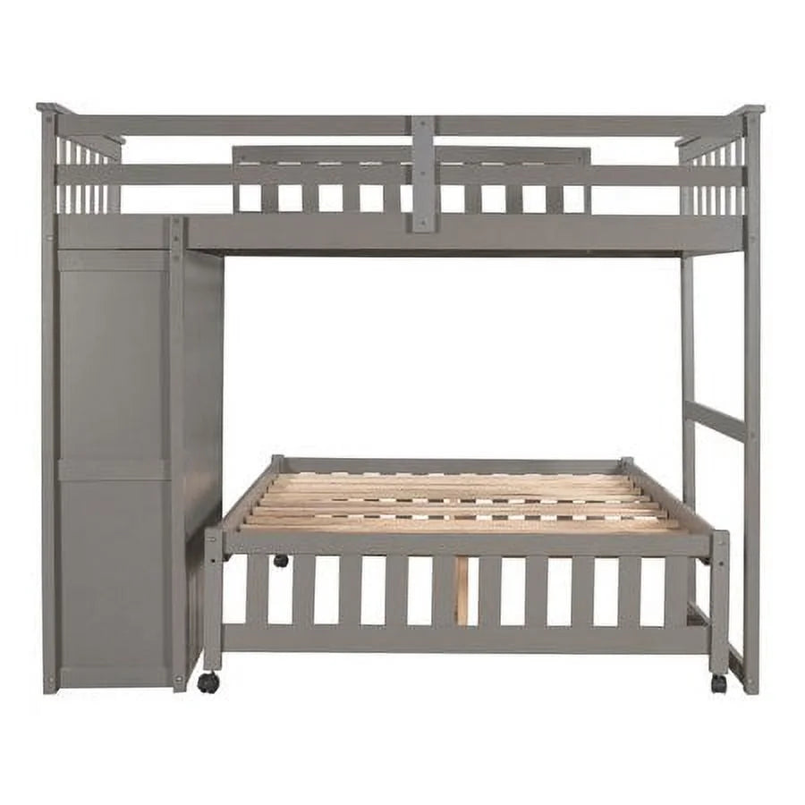 Twin Over Full Wooden Bunk Bed with 6 Storage Drawers and 3 Shelves, Gray I2341