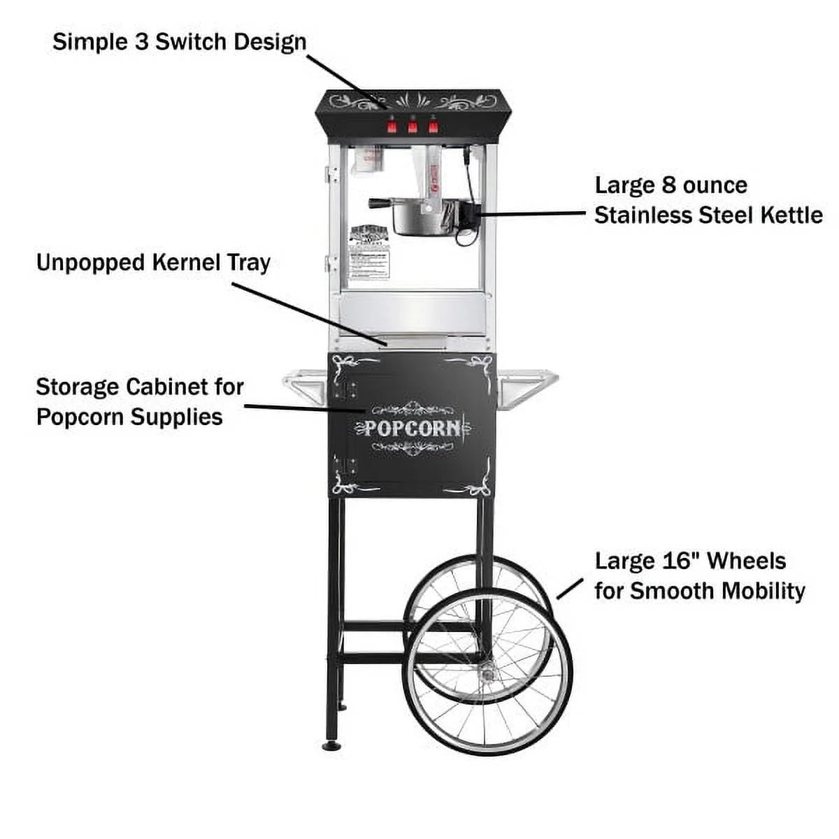 8 oz Popcorn Machine with Cart F3919