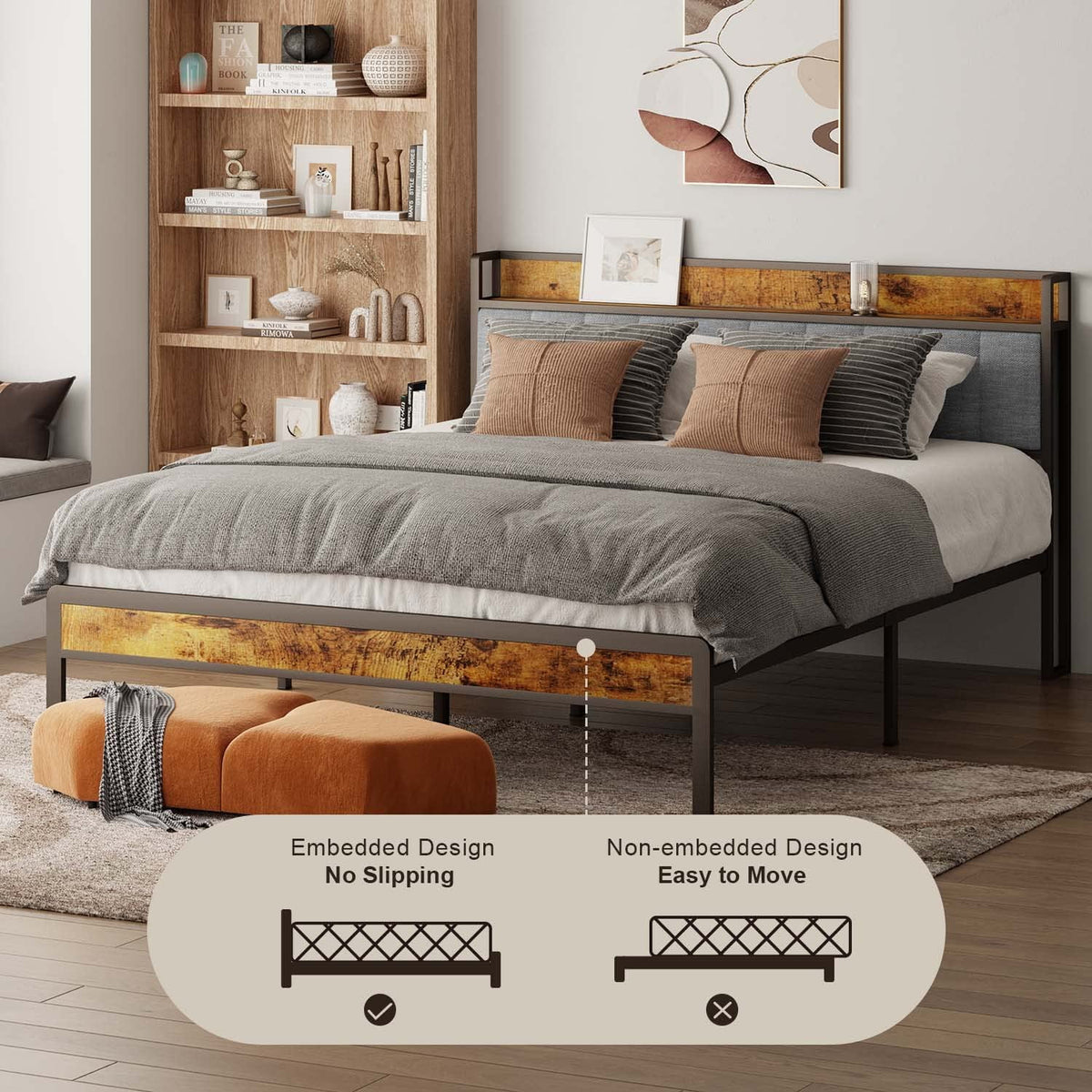 Full Size Storage Headboard Bed Frame D96644