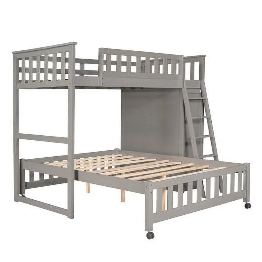 Twin Over Full Wooden Bunk Bed with 6 Storage Drawers and 3 Shelves, Gray I2341
