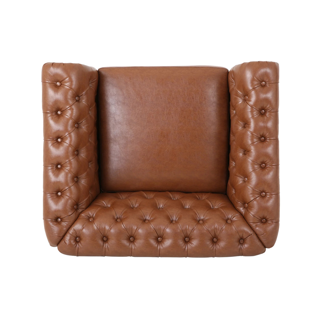 Cognac Brown and Dark Brown Chesterfield Club Chair F266