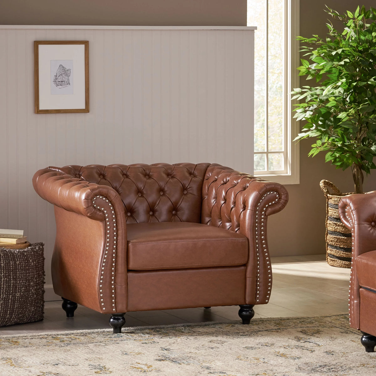 Cognac Brown and Dark Brown Chesterfield Club Chair F266