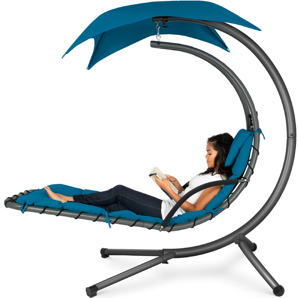 Hanging Curved Chaise Lounge Chair Swing with Pillow, Shade, Stand F928338