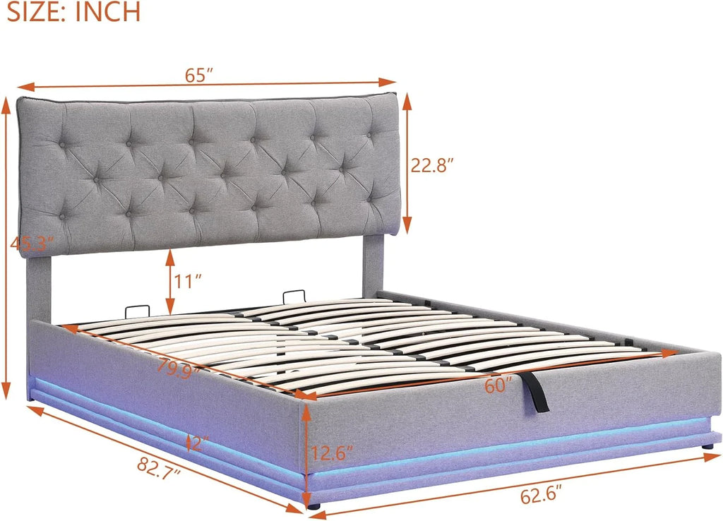 Queen Upholstered Bed with Lift Up Storage and LED Light X592359