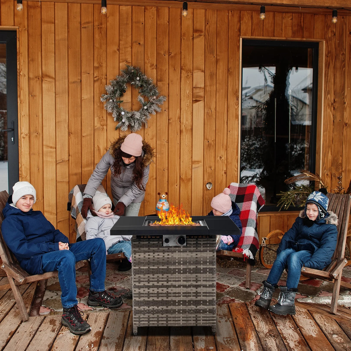 28 Gas Outdoor Fire Pit Table 50,000 BTU Auto-Ignition Propane Wicker Gray M686858