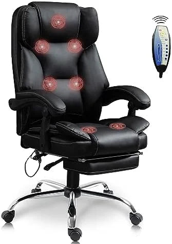 Black PU Leather Reclining Office Chair with Footrest U1002