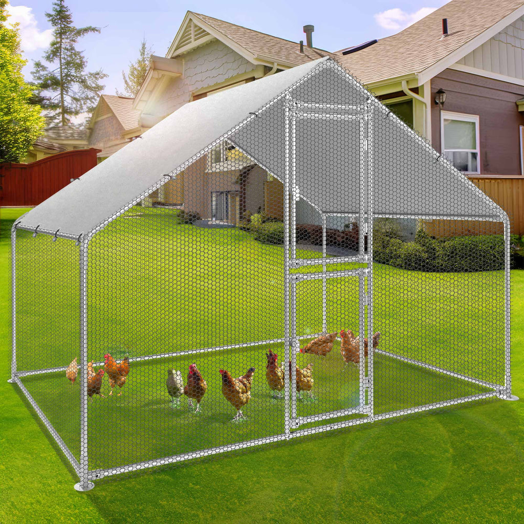 6.6 x 9.8 x 6.4 ft Metal Chicken Coop with Waterproof Cover J8653