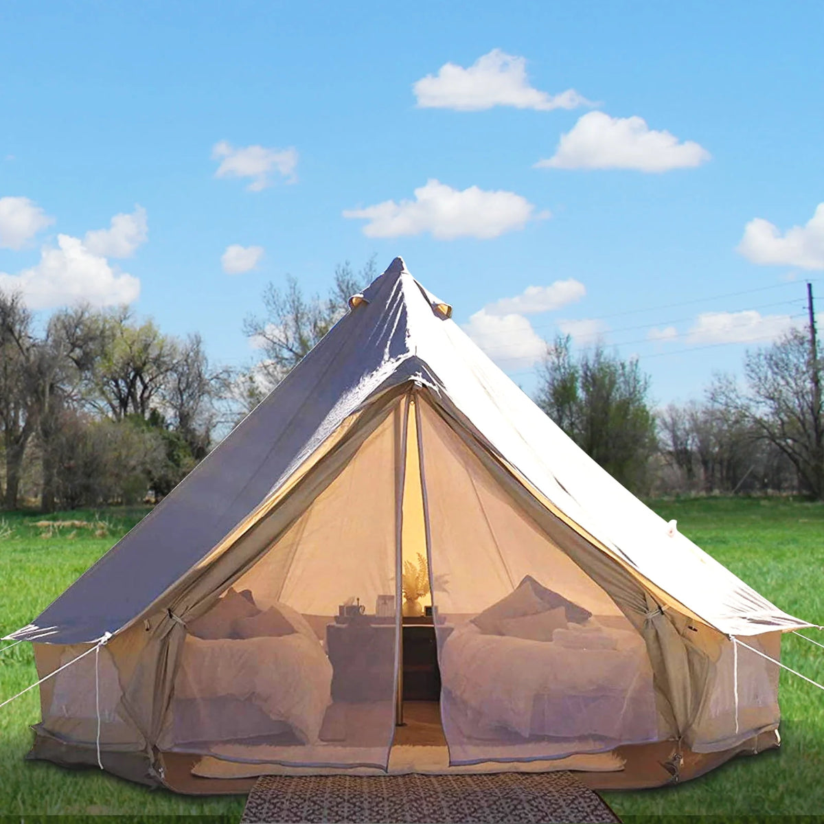 Canvas Bell Tent with Stove Jacket Waterproof 4 Seasons Z81358