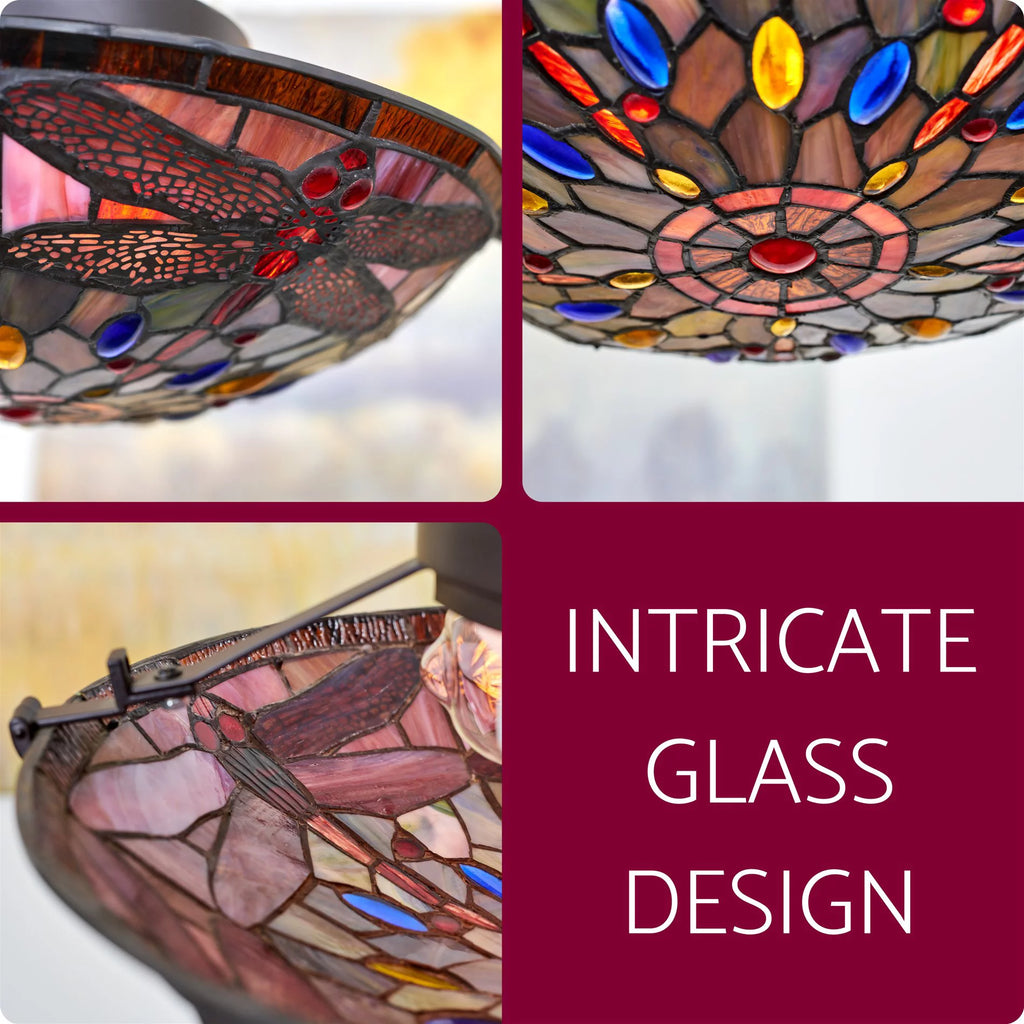 16" 2-Light Tiffany Glass Flush Mount Ceiling Light U966