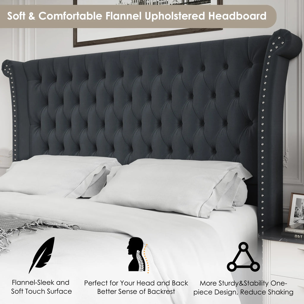 King Size White Velvet Tufted Upholstered Platform Bed W874
