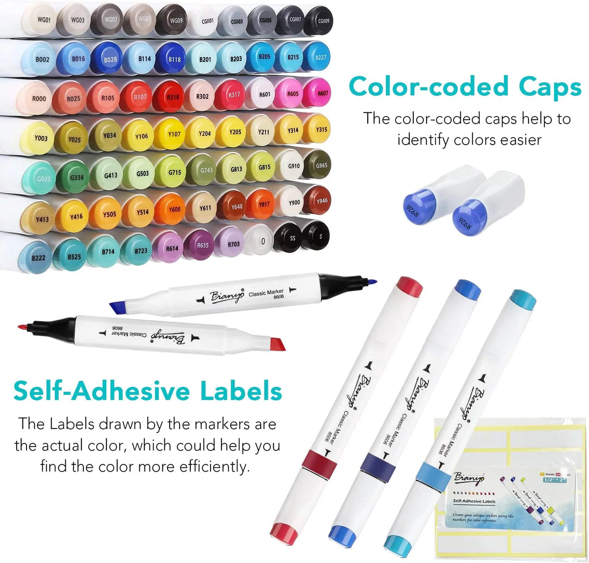 72 Primary Colors Alcohol-Based Dual Tip Bullet & Chisel Markers A33481