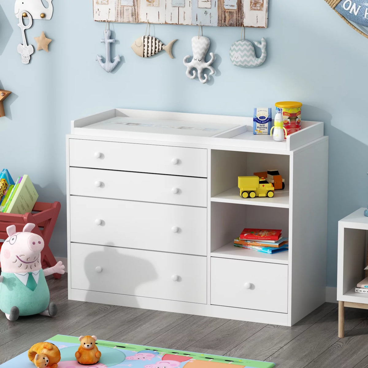 White 5 Drawer Baby Changing Table Dresser O65583