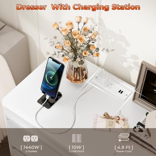 Black 6 Drawer Wood Dresser with Charging Station Q2559