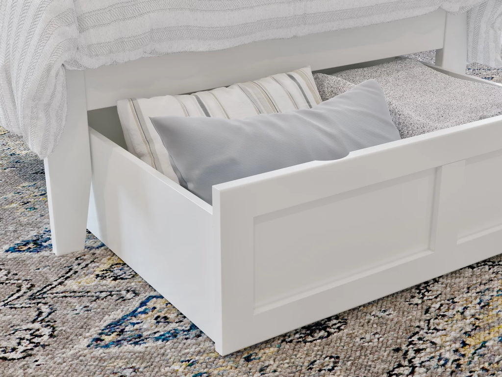 White Twin XL Wood Platform Bed Frame with Foot Drawer Storage H297883