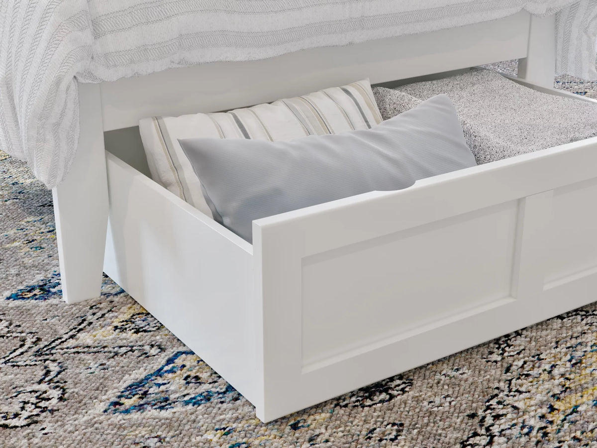 White Twin XL Wood Platform Bed Frame with Foot Drawer Storage H297883