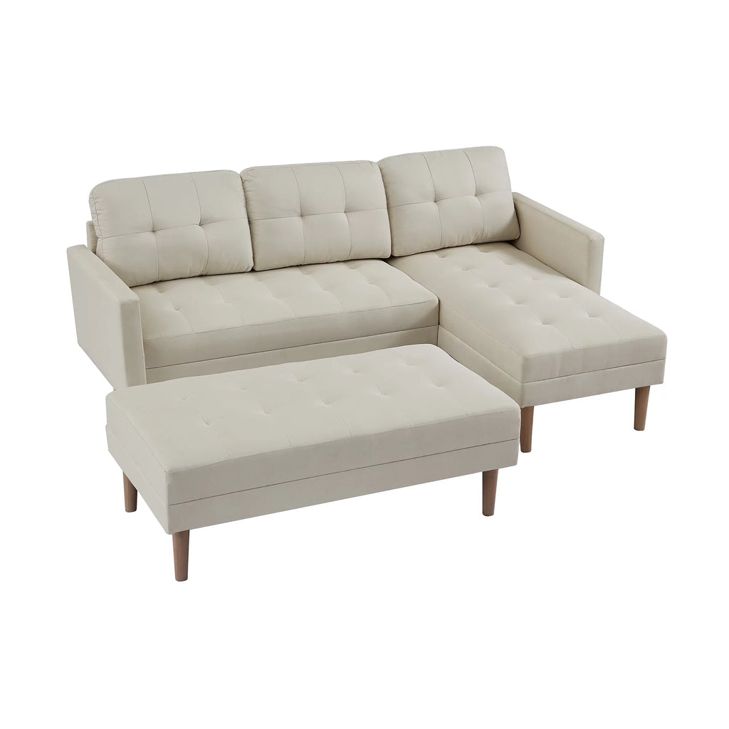 Beige Fabric Reversible Sleeper Sectional Sofa Bed J1649