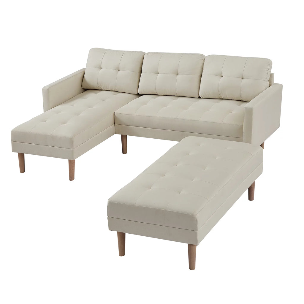 Beige Fabric Reversible Sleeper Sectional Sofa Bed J1649