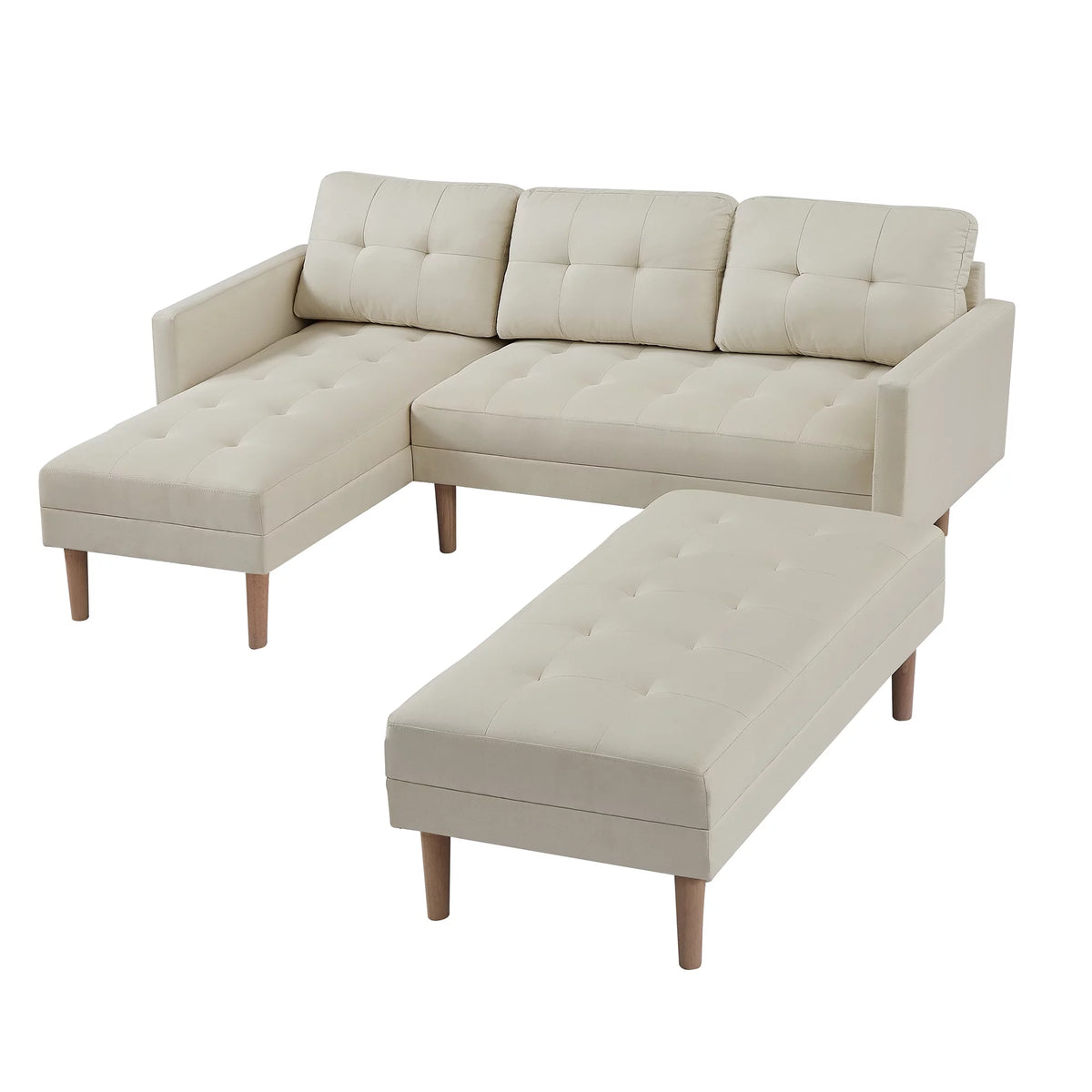 Beige Fabric Reversible Sleeper Sectional Sofa Bed J1649