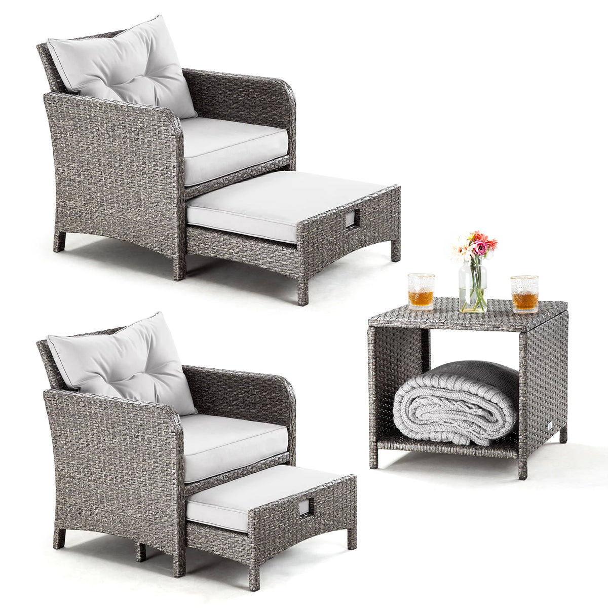 5 Pieces Wicker Patio Furniture Set with Ottomans K73041