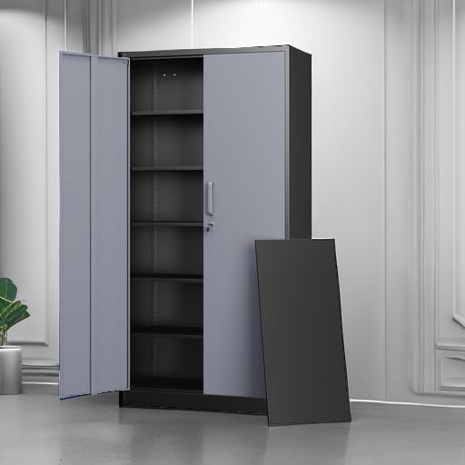 Black Metal Garage Storage Cabinet with Lock J139