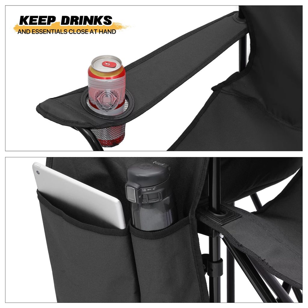 Portable Double Folding Chair with Umbrella, Cooler Bag & Carry Bag, Black H695