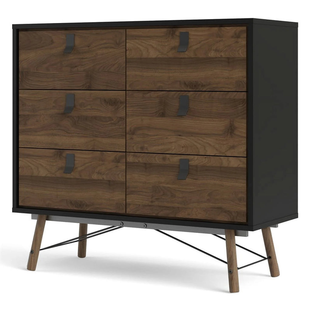 Black Matte and Walnut 6 Drawer Engineered Wood Chest J36142
