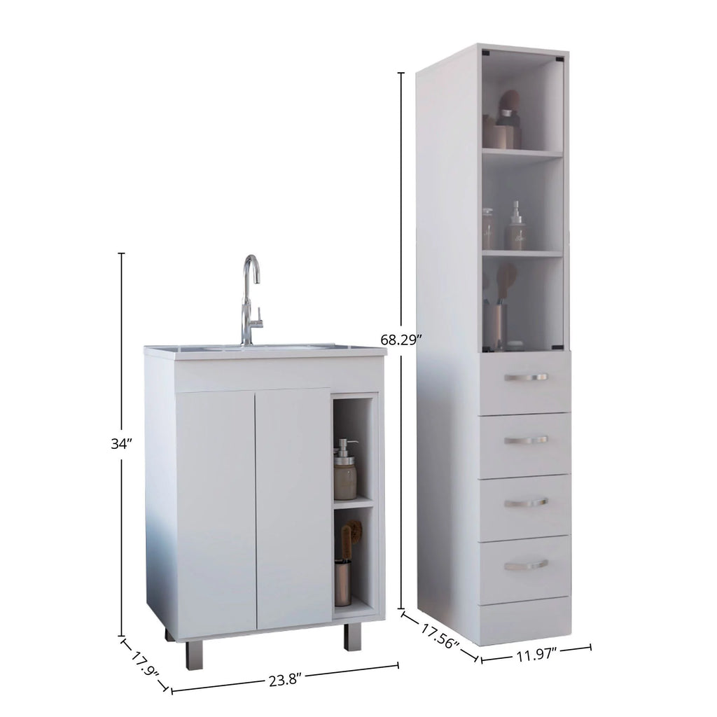 White 2 Piece Bathroom Vanity and Linen Cabinet D653