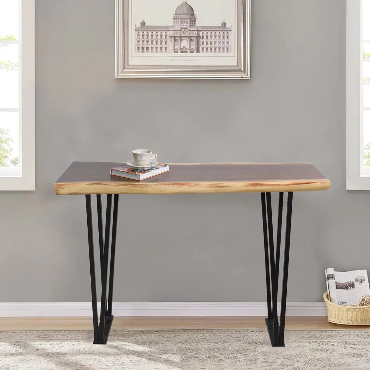 Solid Wood Console Table with Metal Legs F6583