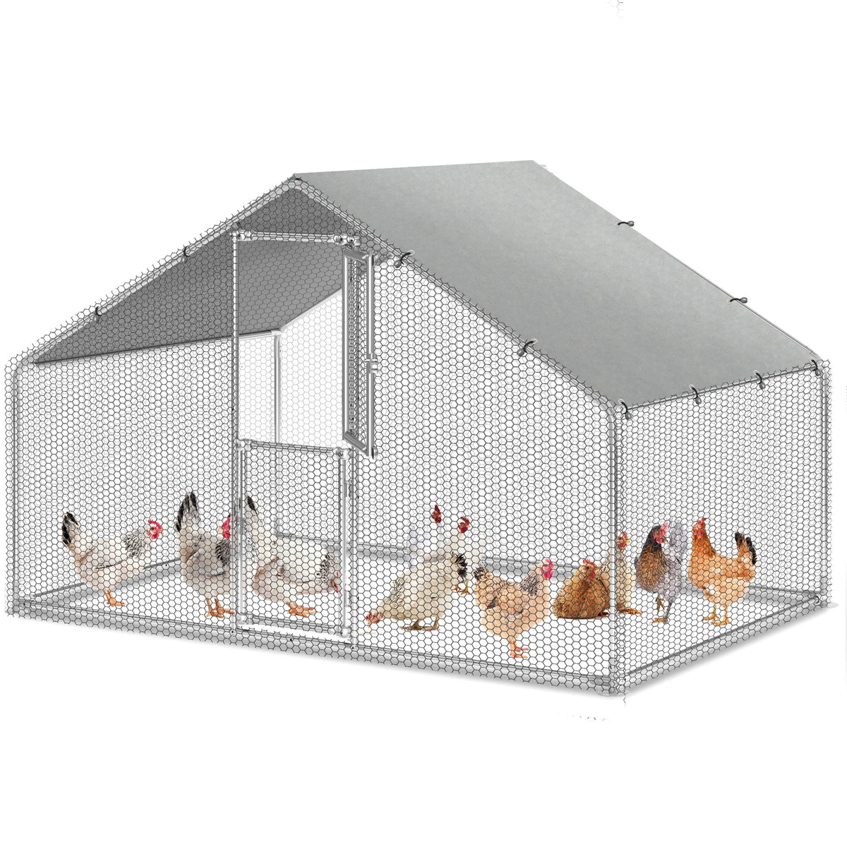 6.6 x 9.8 x 6.4 ft Metal Chicken Coop with Waterproof Cover J8653