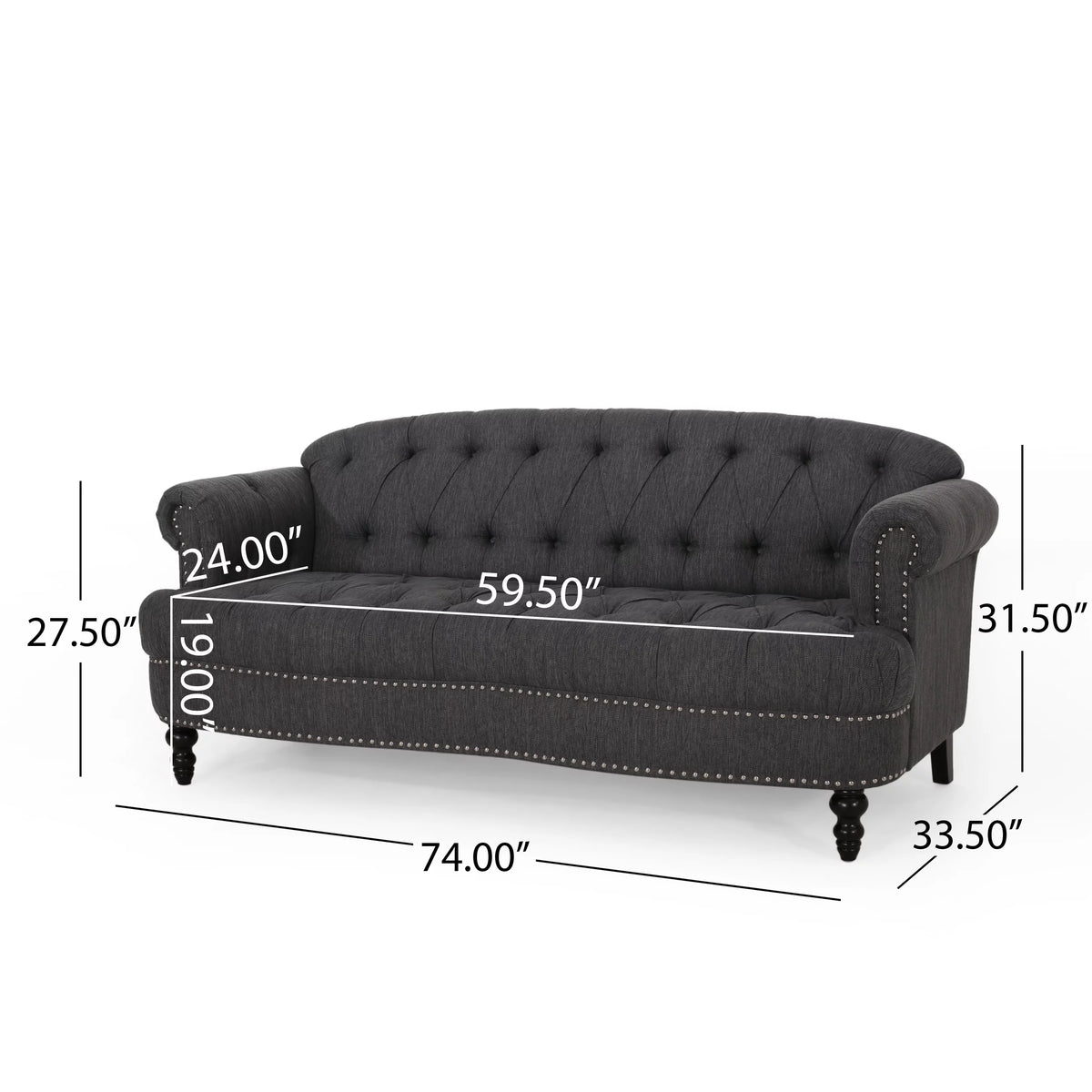 Charcoal Tufted 3 Seater Fabric Sofa H89805