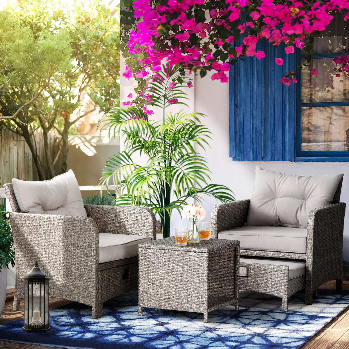 5 Pieces Wicker Patio Furniture Set with Ottomans K73041