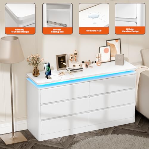 Black 6 Drawer Wood Dresser with Charging Station Q2559