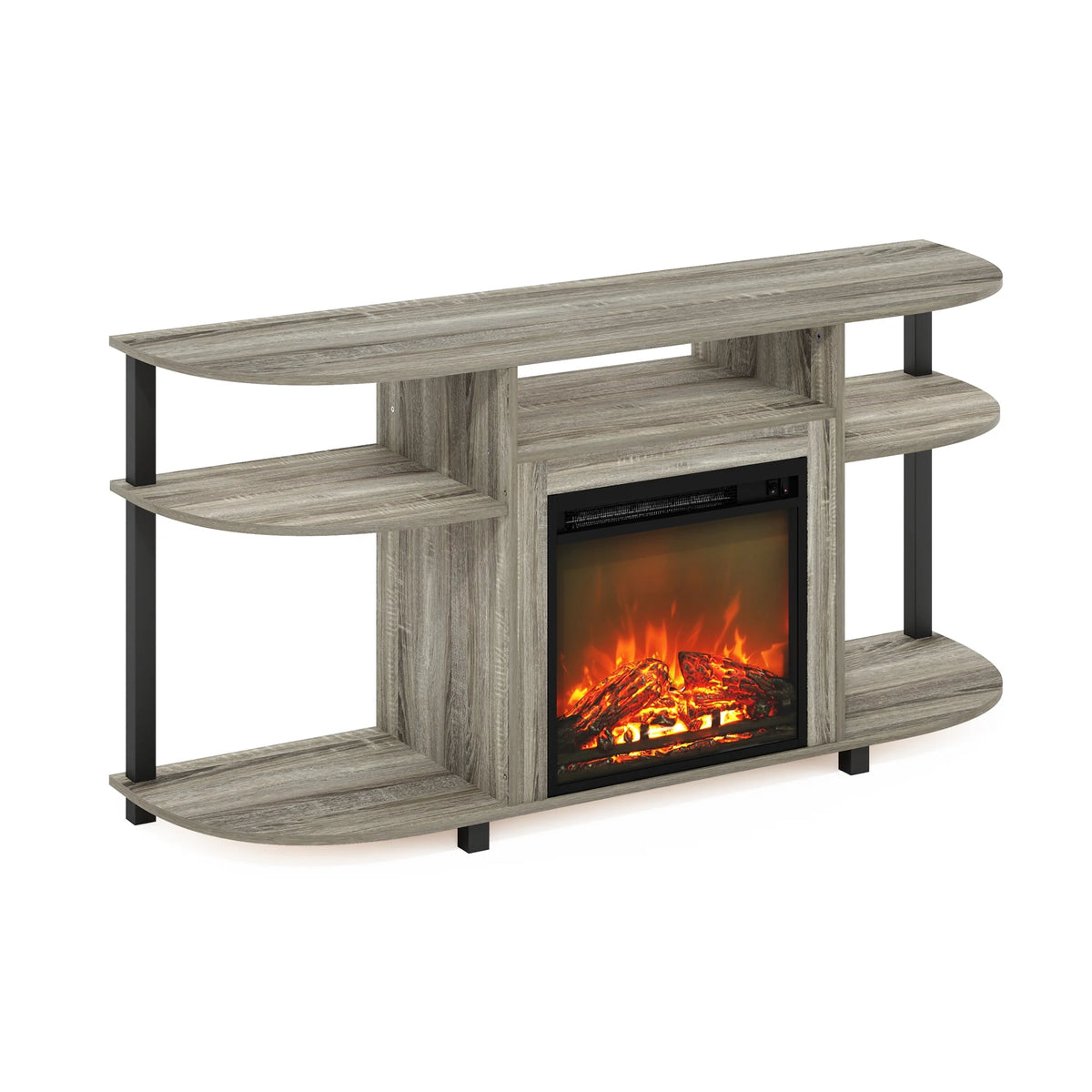 French Oak Grey Entertainment Center Stand with Fireplace for TV up to 55 Inch I527799