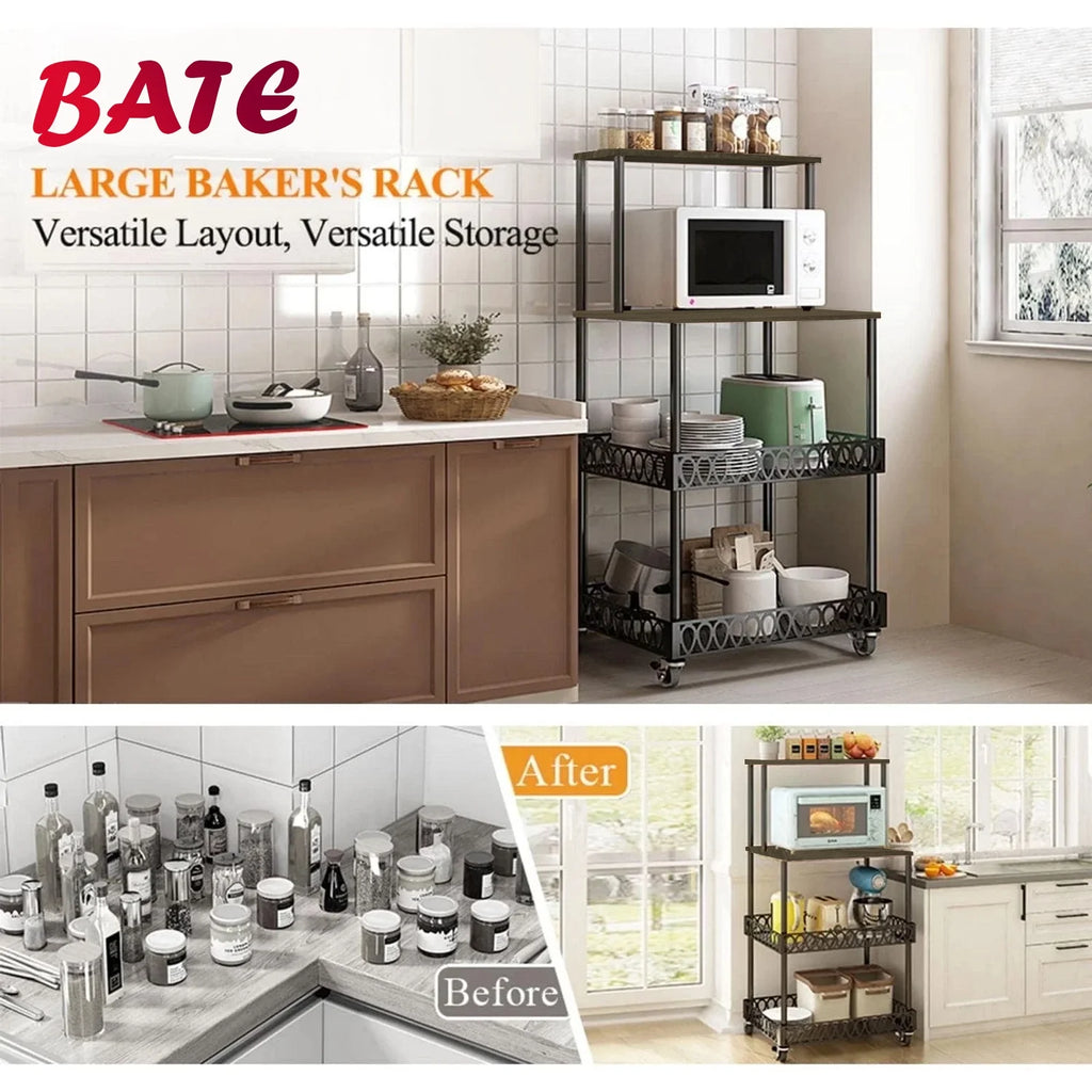 4-Tier Baker's Rack 48 inch Kitchen Storage Organizer with Metal Wheels L965008