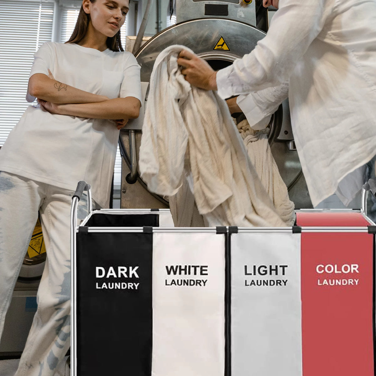 320L 4-Bag Laundry Hamper Sorter with Frame and Wheels O125746