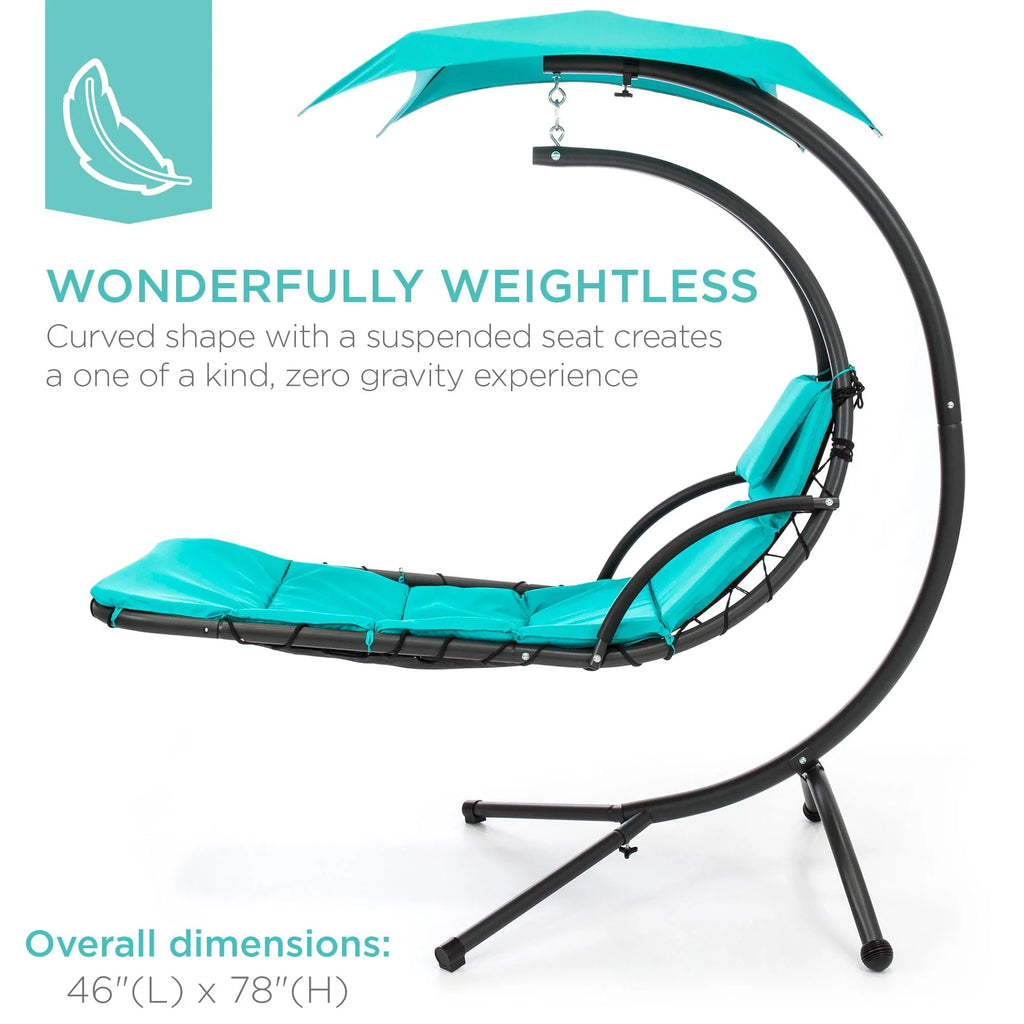 Hanging Curved Chaise Lounge Chair Swing with Pillow, Shade, Stand F928338