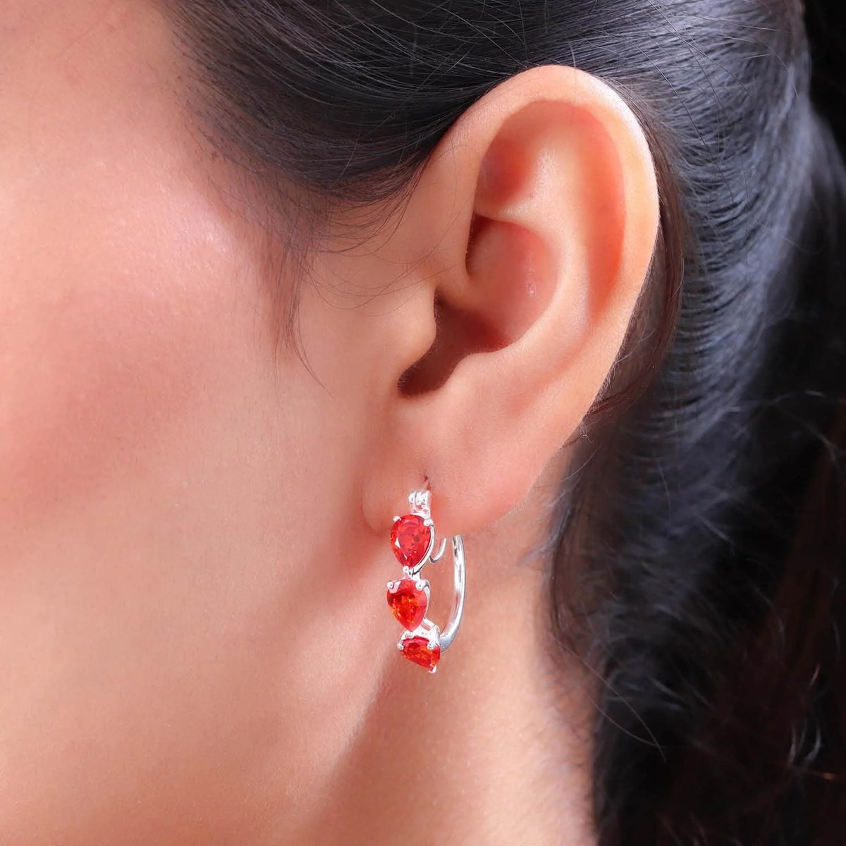 Orange Huggie Hoop Earrings Cubic Zirconia I686063