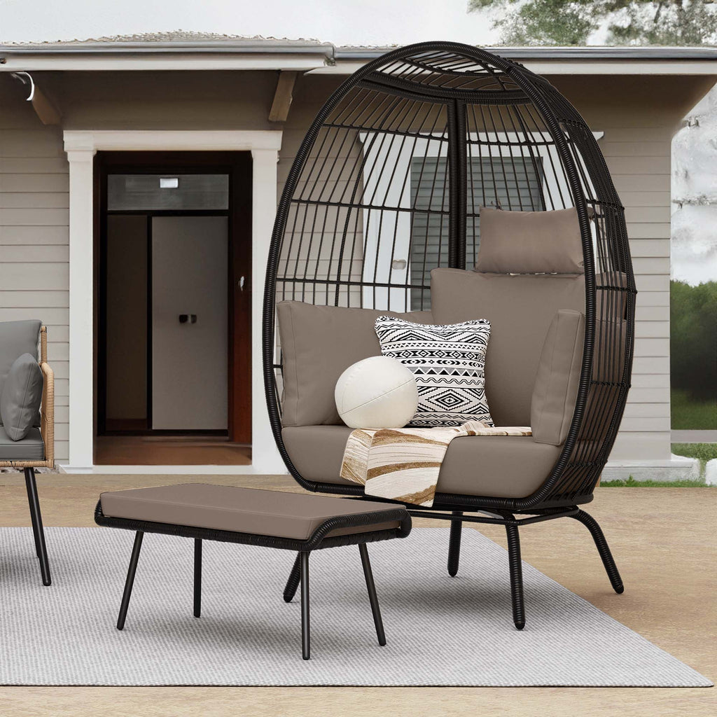 Wicker Egg Chair with Ottoman, Stand, Cushions S44733