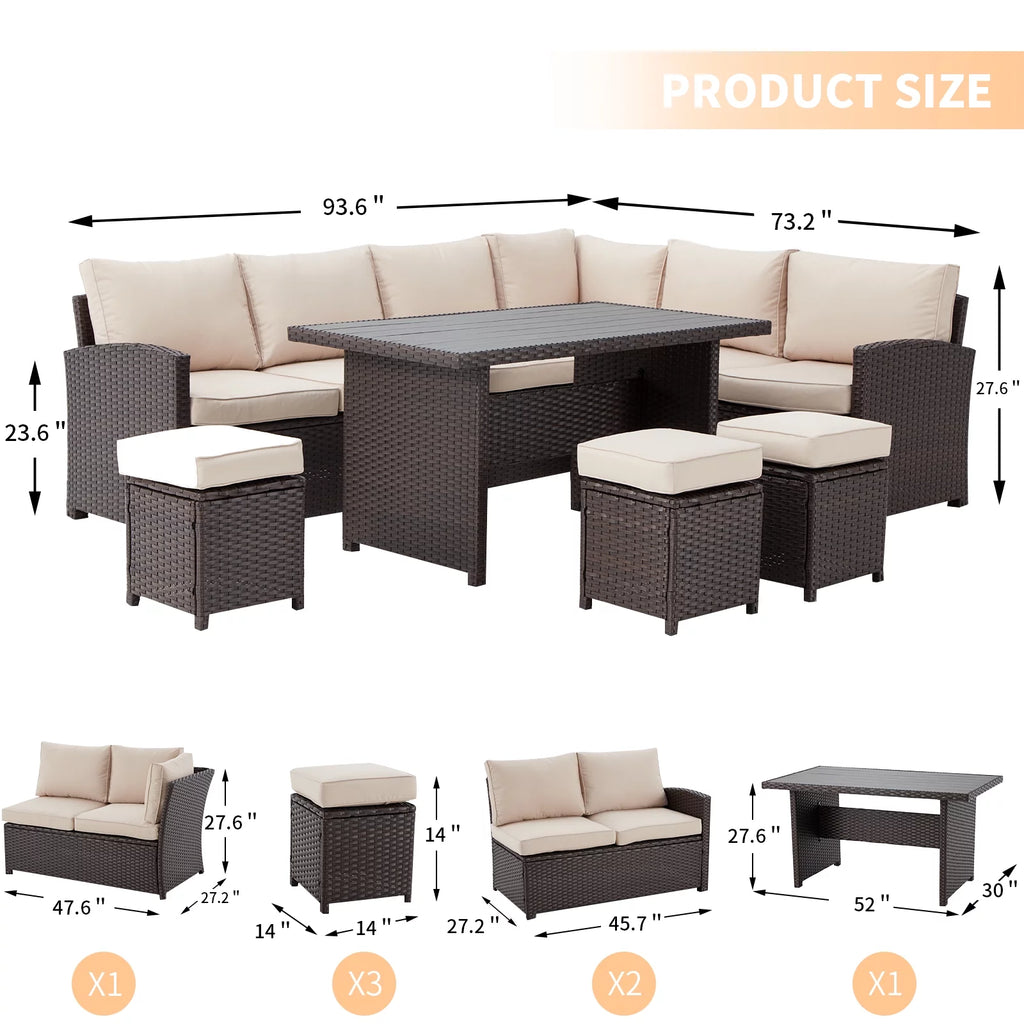 7-Piece Beige Rattan Wicker Sectional Sofa Set K35636