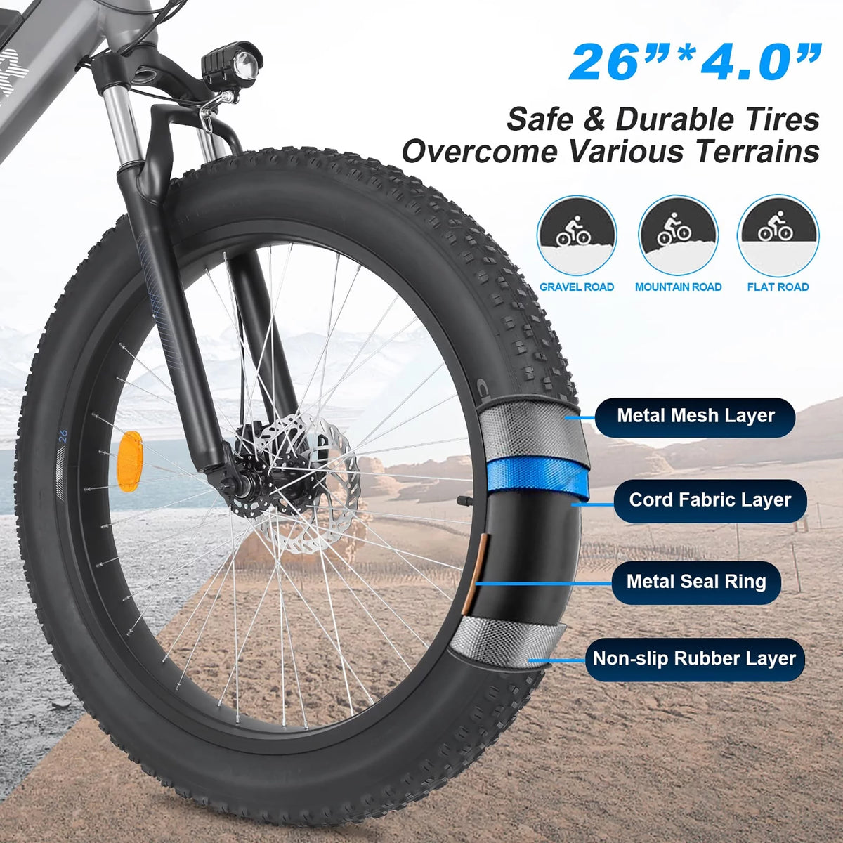 Electric Bike 26'' x 4 Fat Tire 750W Motor 48V 13Ah Battery J578753