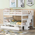 White Full over Full Stairway Bunk Bed with Drawer W81097