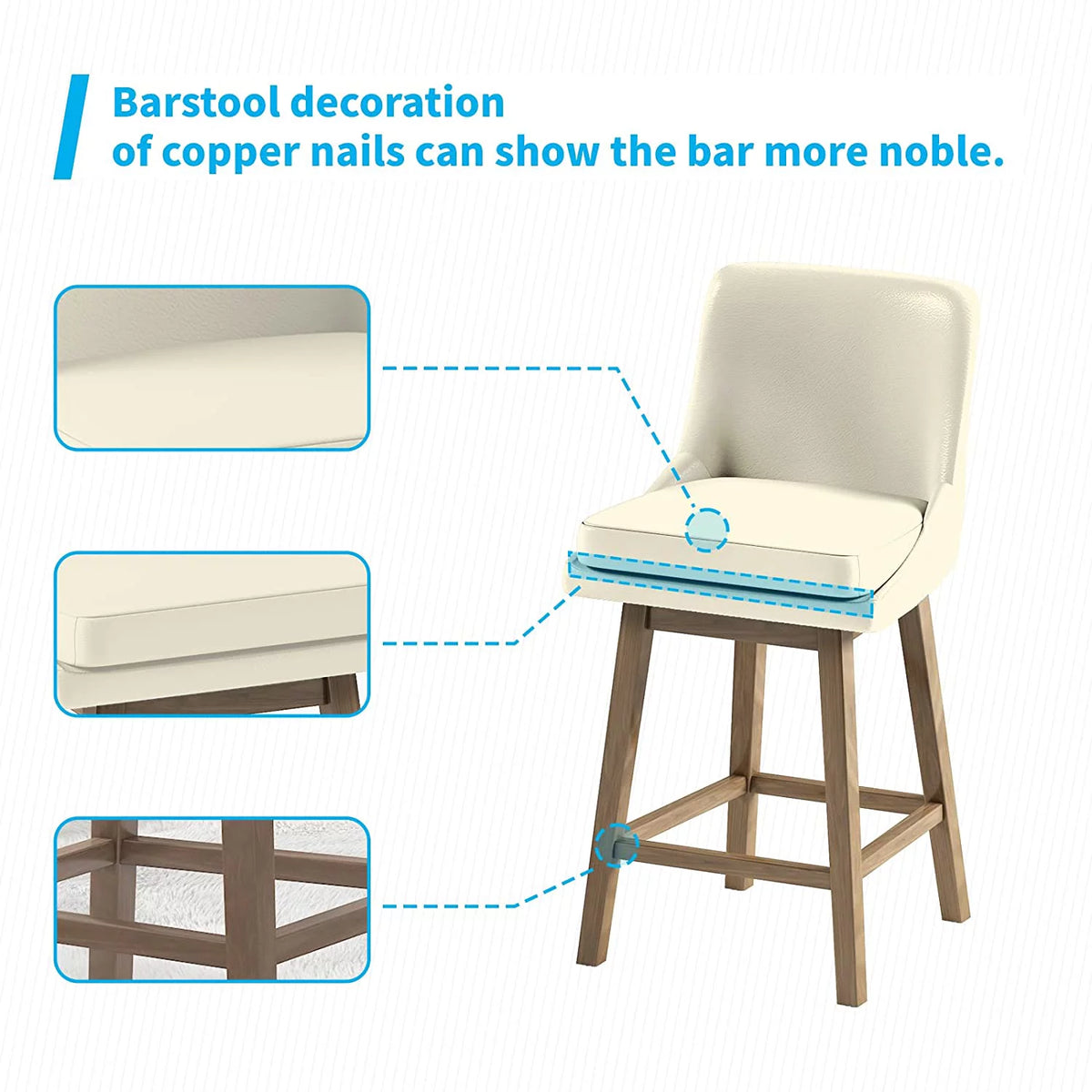 26" Swivel Solid Wood Faux Leather Bar Stools Set of 4 R114910